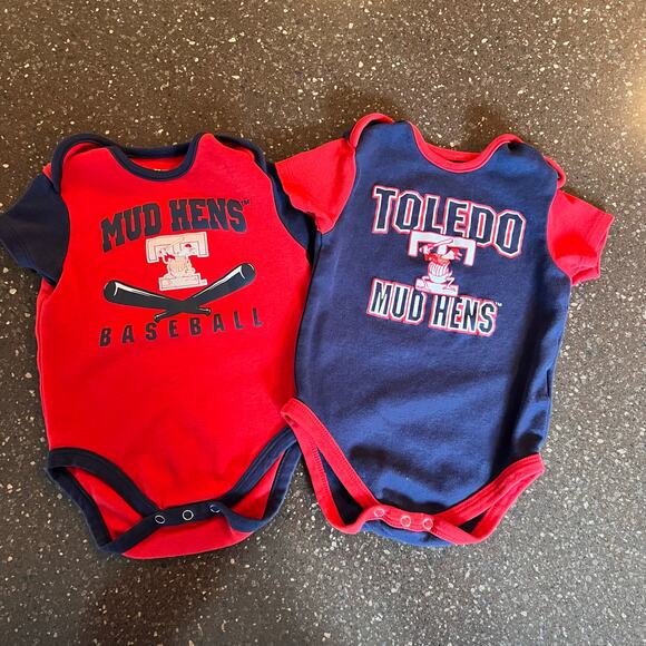 2 baby onesies Toledo Mudhens size 12 months genuine merchandise! - Picture 1 of 8